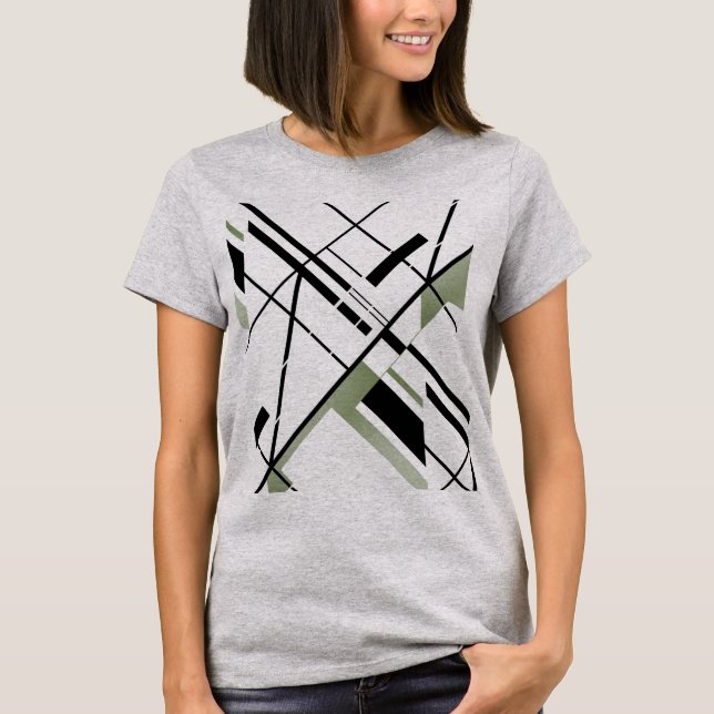 Black Olive Crisscross Linjer Geometric MCM-utseen T Shirt (Framsida)