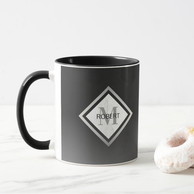 Black Ombre Silver Marble Monogrammed Mugg (Med munk)