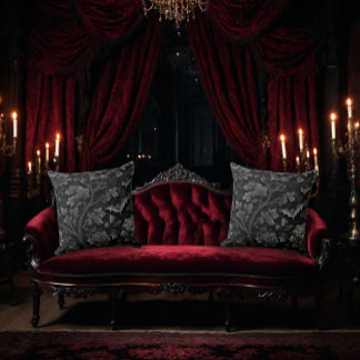 Black on Black Floral Design with Bats Kudde