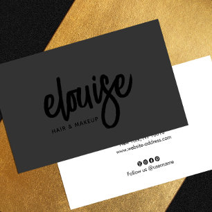Black on Black Modern Push Script Beauty Business Visitkort