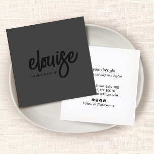 Black on Black Modern Push Script Business Fyrkantigt Visitkort