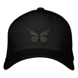 Black on Black Monarch Butterfly Broderad Keps
