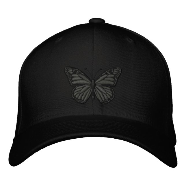 Black on Black Monarch Butterfly Broderad Keps (Framsida)