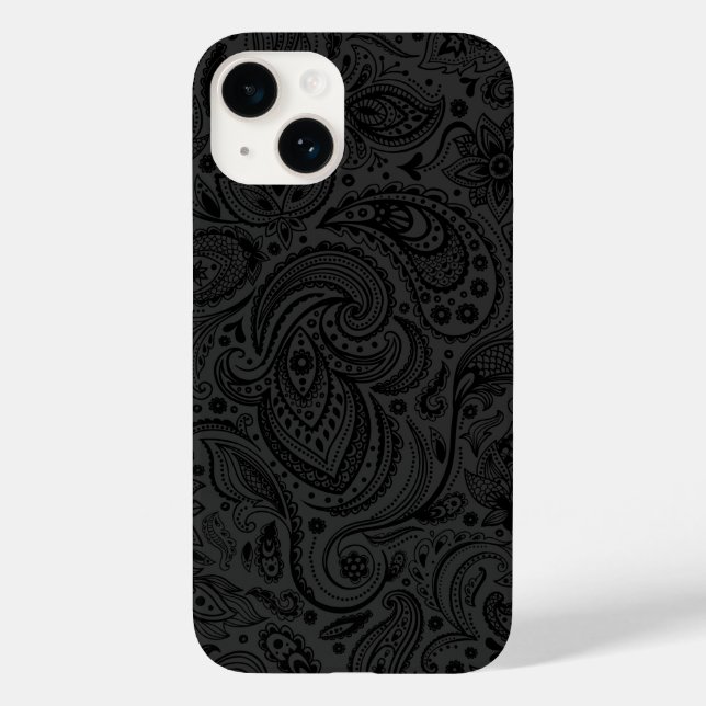 Black on Mörk Grått Retro Paisley Damasks Snöre (Baksida)