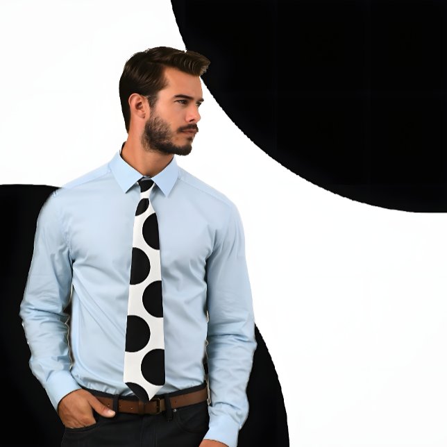 Black on White Large Circles Tie Slips (Handsome man wearing a Black on White Large Circles Tie.)