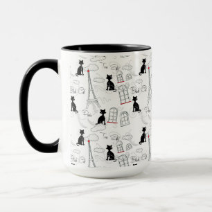 Black On White Paris Cats Coffee Mugg