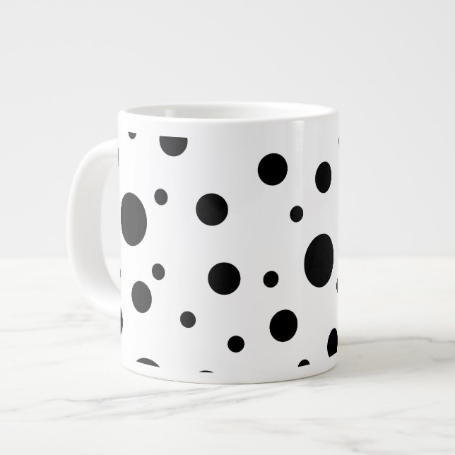 Black on White Polka Dot Mönster Jumbo Mugg (Framsida vänster)