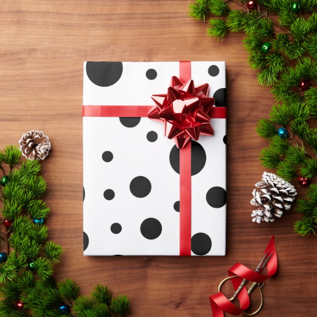 Black on White Polka Dot Mönster Presentpapper (Julgåva)