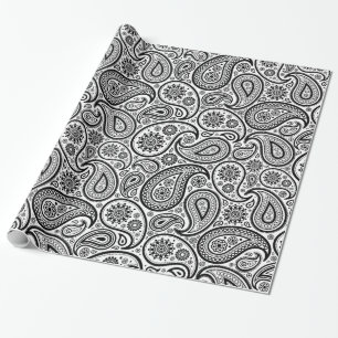 Black On White Vintage Paisley Mönster Presentpapper