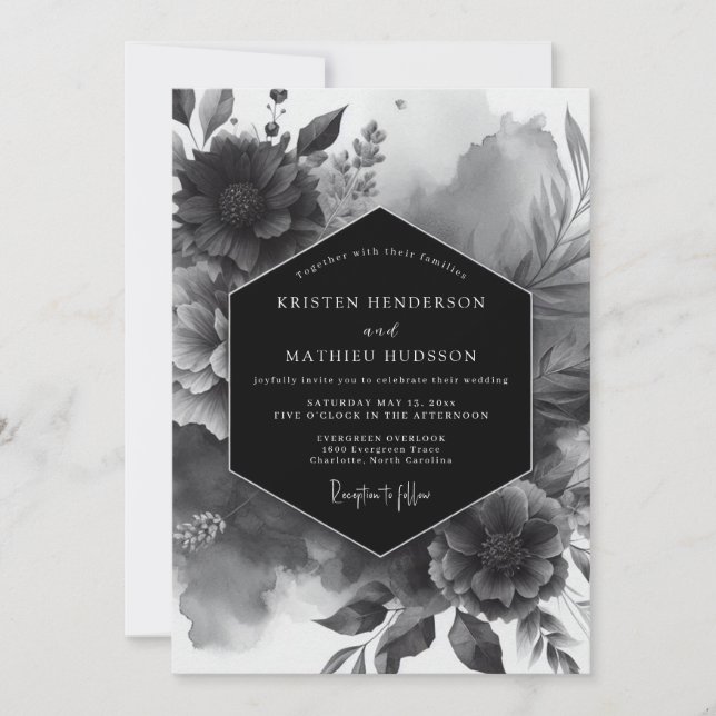 Black Opulent Bloom Wedding Inbjudningar (Framsida)
