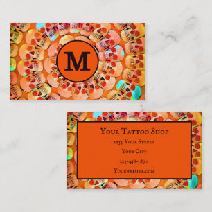 Black Orange Art Mönster Monogram Visitkort