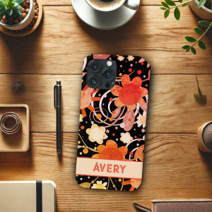 Black Orange Boho Blommigt Inspirief iphone case
