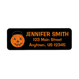 Black Orange Bus eller godis Pumpkin Halloween Returadress Etikett