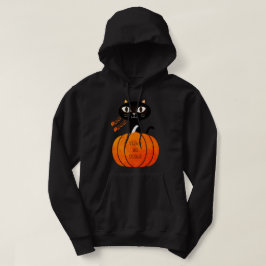 Black Orange Cat Pumpkin Bus eller godis Halloween Hoodie