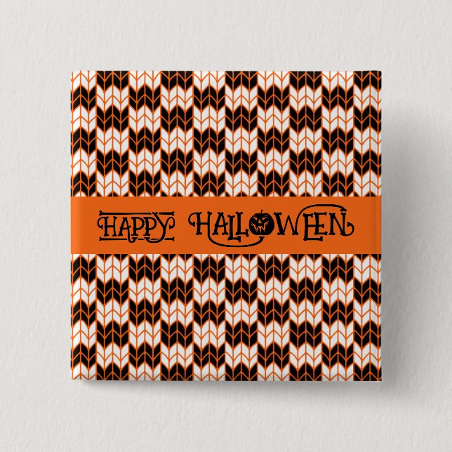 BLACK ORANGE CHECK STICKA Square Pin Button II Knapp (Framsida)