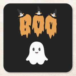 Black Orange Cute Ghost Boo Halloween Underlägg Papper Kvadrat