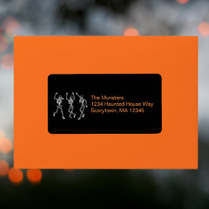 Black Orange Dancing Skeletons Halloween Adress Adressetikett