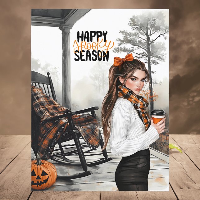 Black Orange Fall Lycklig Spooky Season Halloween Helg Vykort (Skapare uppladdad)