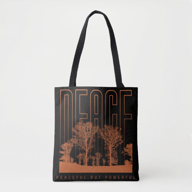 Black Orange Futuristiska Peace Shoulder Tote Bag Tygkasse (Framsida)