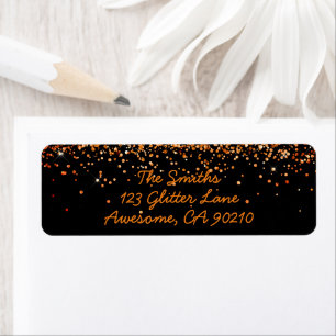 Black Orange Glitter Modern Bröllop Returadress Etikett