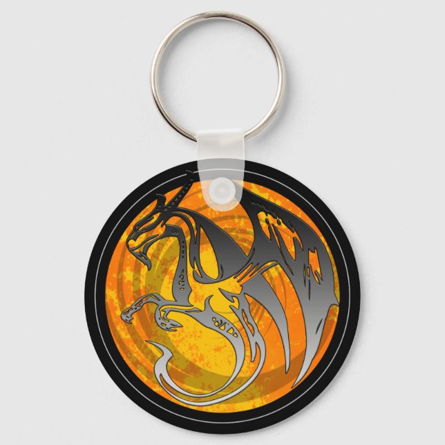 Black orange grunge vinge drake round keychain nyckelring (Framsida)