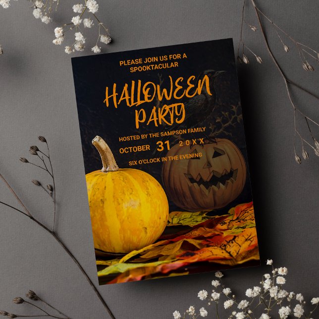 Black orange gult halloween pumpkin inbjudningar (Black orange yellow halloween pumpkin bird invitation )