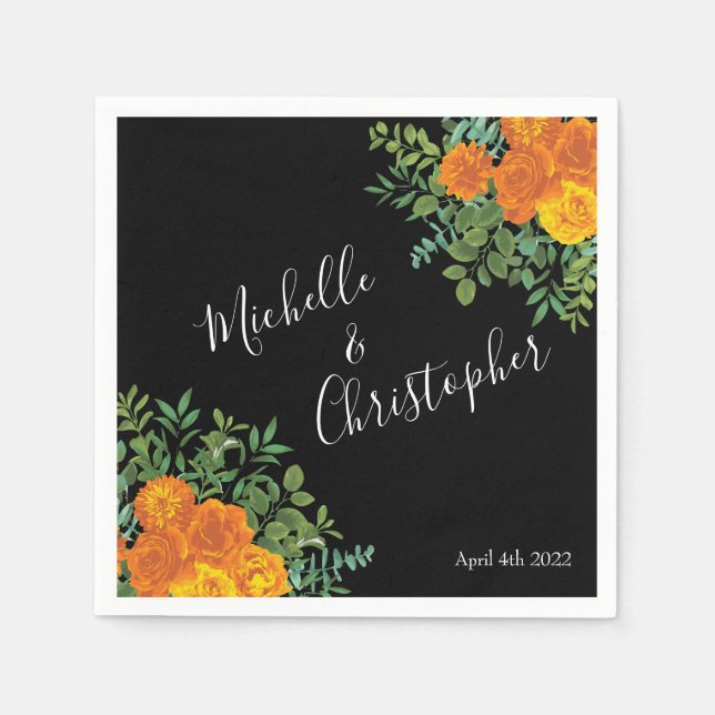 Black & Orange Halloween Gothic Bröllop Collection Pappersservett (Framsidan)