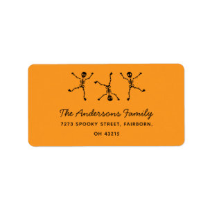 Black & Orange Hand plockade Skeleton Halloween Adressetikett