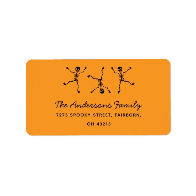 Black & Orange Hand plockade Skeleton Halloween Adressetikett (Framsidan)