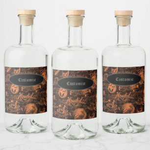 Black & Orange Haunted Halloween Spritflaskor Etikett