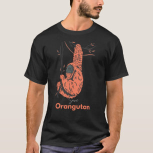 Black Orange Illustrated Spara Orangutan  T Shirt