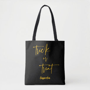 Black Orange Namn Bus eller godis Halloween Tote Tygkasse
