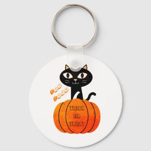 Black Orange Pumpkin Cat Cute Spooky Halloween Nyckelring
