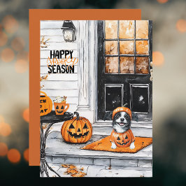 Black Orange Pumpkin Hund Happy halloween Julkort