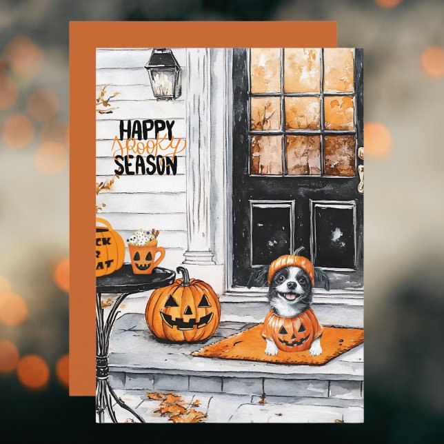 Black Orange Pumpkin Hund Happy halloween Julkort (Skapare uppladdad)