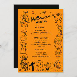 Black & Orange Quirky Hand plockade Halloween Meny