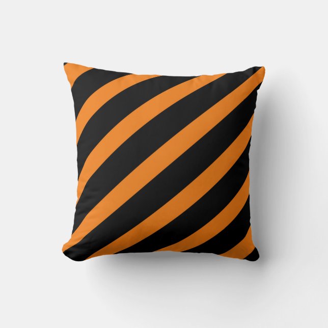 Black & Orange Rand Stripe Halloween Kudde (Framsida)