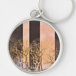 Black orange rand träd grenar digital art rund silverfärgad nyckelring