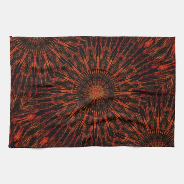 Black Orange Red Kaleidoscopic Design Kökshandduk (Horisontell)