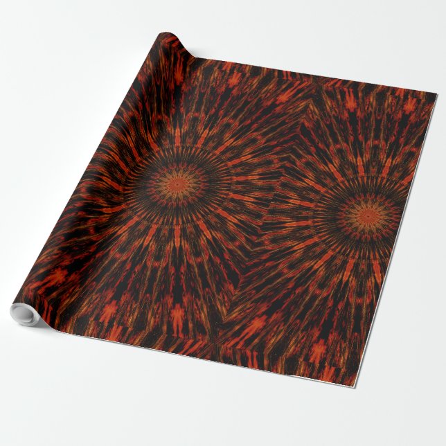 Black Orange Red Kaleidoscopic Design Presentpapper (Utrullad)