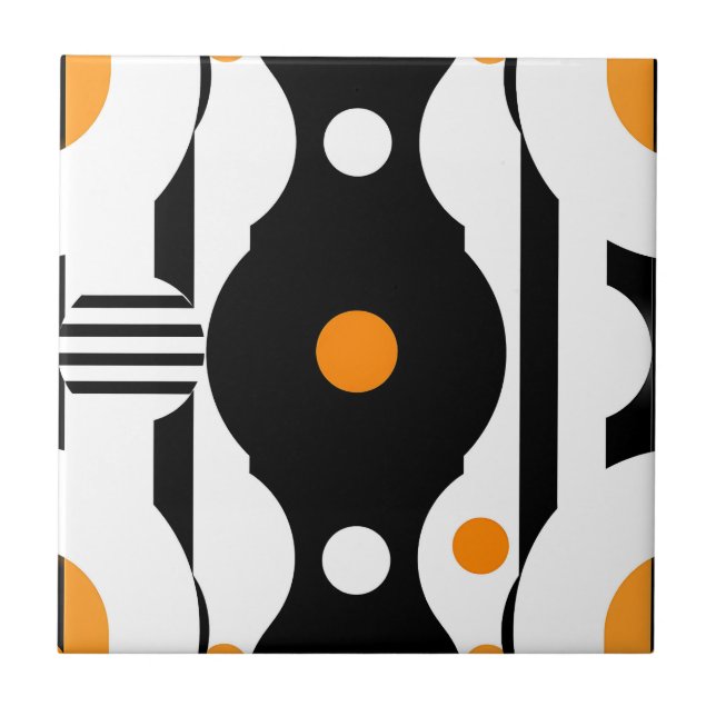 Black Orange Retro Mod Geometric Kakelplatta (Framsidan)