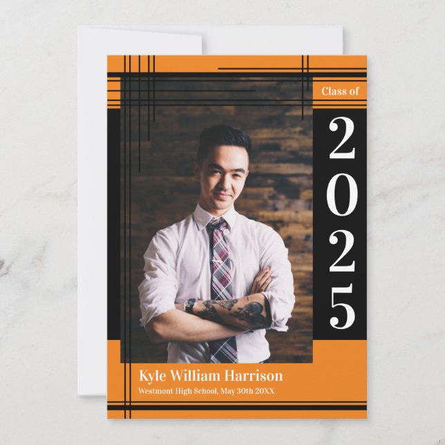 Black Orange School Färg Studenten Photo Play Inbjudningar (Framsida)