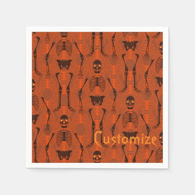 Black & Orange Skeletons Halloween Napkins Pappersservett (Framsidan)