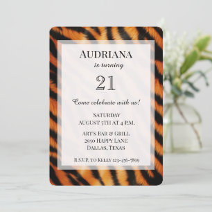 Black Orange Tiger Animal Print Birthday Inbjudningar
