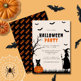 Black Orange Witch Pumpkin Vuxen Halloween fest Inbjudningar