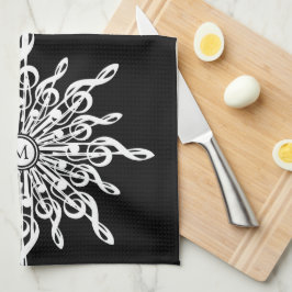 Black Ornamental Treble Clef Monogram Kökshandduk