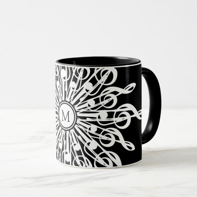 Black Ornamental Treble Clef Monogram Mugg (Framsida höger)