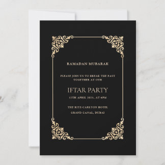 Black Ornate Baroque Gold Script Iftar Party Inbjudningar