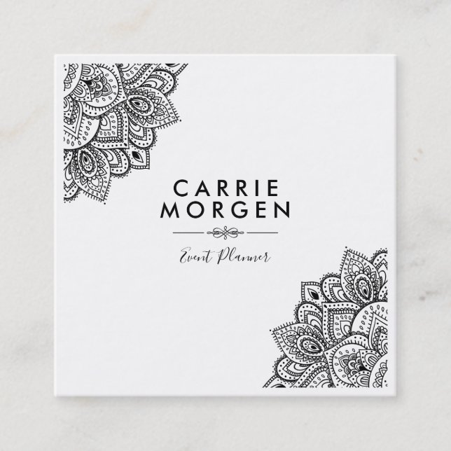 Black Ornate Tribal Mandal Corner Ram Fyrkantigt Visitkort (Framsida)