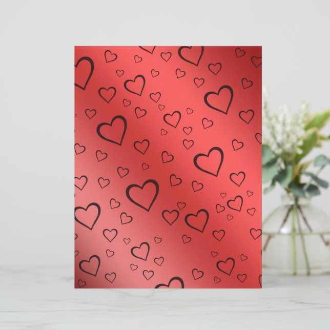 Black Outlines Hearts on Red Ombre Scrapbook Paper (Stående Fram)